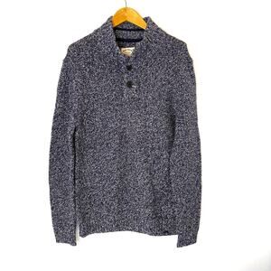 Fat Face - Men's Cotton / Wool Blend Blue Knit Henley Sweater- Med